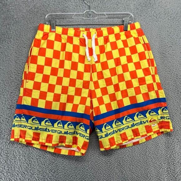 Quiksilver Shorts Men's Medium Orange Yellow Stranger Things Surfer Pizza Logo - Picture 1 of 9